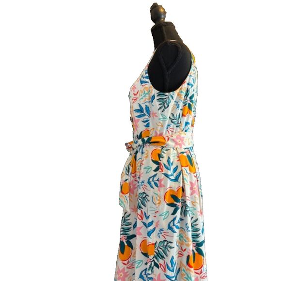 Anne Klein Topstitch Pleated Midi Dress (IVORY MULTICOLOR) sleeveless Sz 6 NWT - Picture 6 of 7